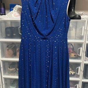 Chic Royal Blue Eyelet Midi Dress